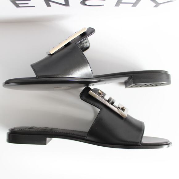 New Givenchy 4G Black Leather Silver Logo Slides - Picture 8 of 15